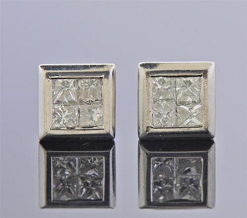 14k Gold Diamond Square Stud Earrings 
