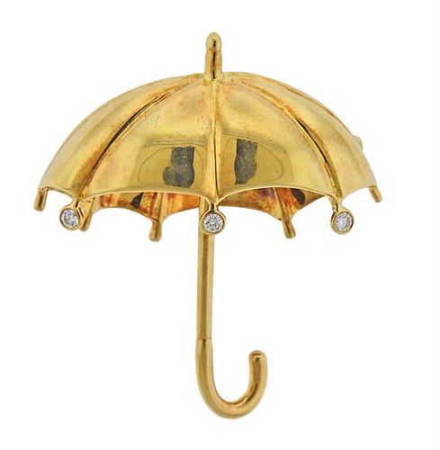 Tiffany &amp; Co 18K Gold Diamond Umbrella Brooch Pin