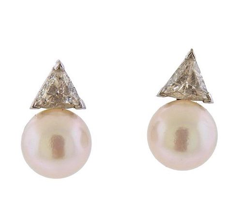 14K Gold Diamond Pearl Earrings