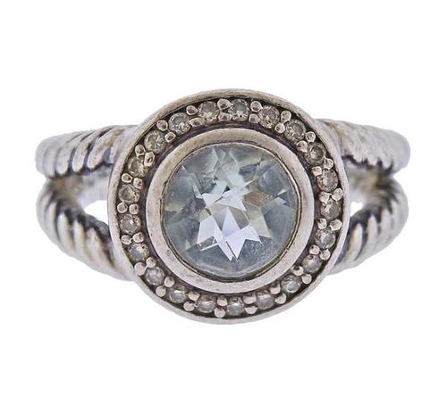 David Yurman Silver Diamond  Prasiolite  Ring