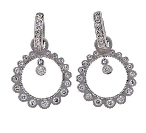 18K Gold Diamond Drop Circle Earrings