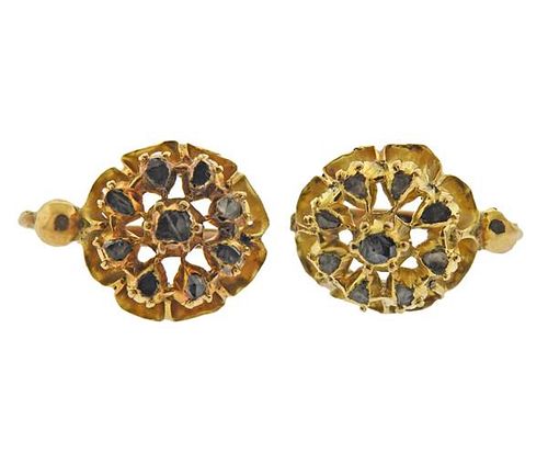 Antique 18K Gold Rose Cut Diamond Earrings 