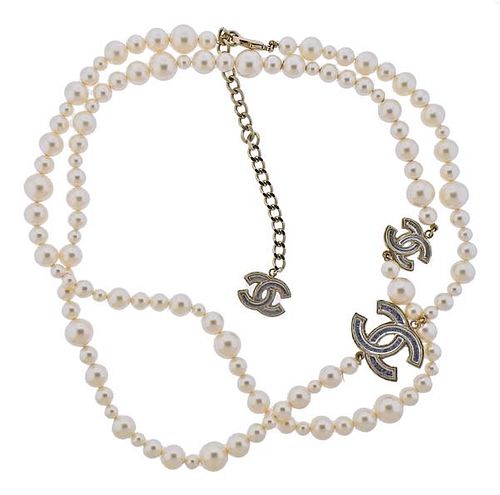 Chanel CC Costume Pearl  Long Necklace