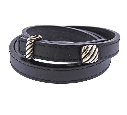David Yurman Silver Leather Wrap Bracelet