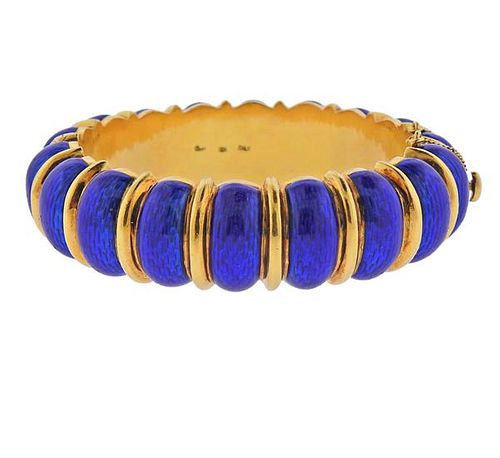 Cartier 18k Gold Blue Enamel Bangle Bracelet