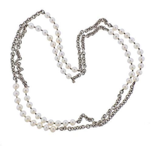 David Yurman Silver Pearl Long Necklace