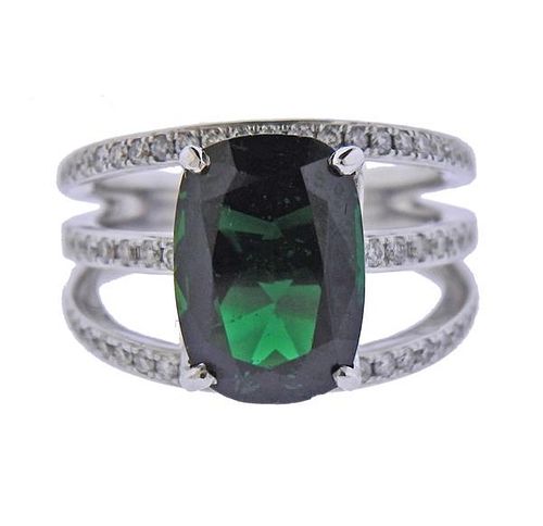 18k Gold 5.19ct Green Tourmaline Diamond Ring 