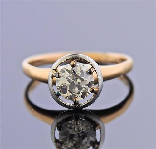 Art Deco 14k Gold Old European Diamond Engagement Ring 