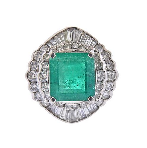 Platinum 6.24ct Emerald Diamond Cocktail Ring