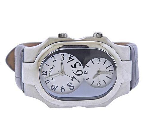 Philip Stein Teslar Dual Time Steel Watch 