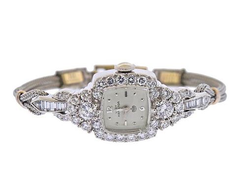 Hamilton 1950s Platinum Diamond Lady&#39;s Watch 