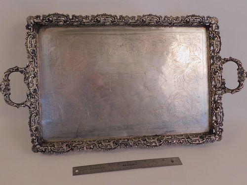 ANTIQUE 800 SILVER TRAY WITH ANIMALS 112 OZT