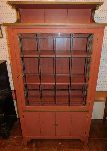 ARTS & CRAFTS LEADED GLASS CABINET