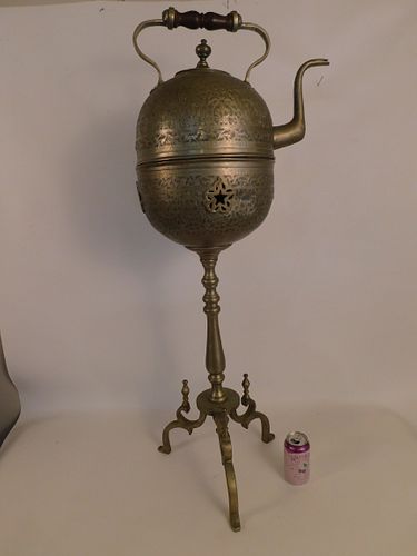 ANTIQUE ARABIC TEA KETTLE ON STAND