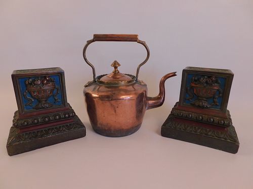 OLD COPPER KETTLE & BOOKENDS