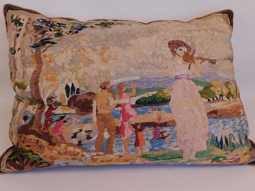 OLD CHENILLE PICTORIAL PILLOW