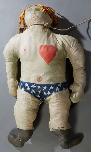 Jose Maria Cundin (1938-, Spain/Louisiana), "Blonde American Man," 1967, oil on three dimensional stuffed canvas sculpture, signed and dated on proper