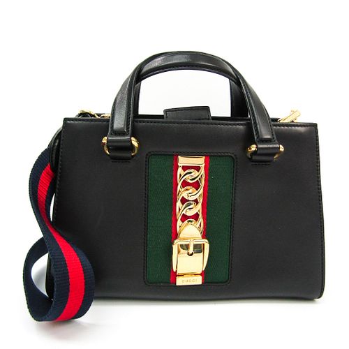 Gucci Sherry Line Sylvie 460381 Women's Leather,Canvas Handbag,Shoulder Bag Black,Green,Navy,Red Color