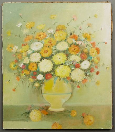 Althea Dodson Tanner (1919-2014, New Orleans), "Yellow Bouquet Still Life," 20th c., oil on canvas, unsigned & unframed, H.- 28 in., W.- 24 in.