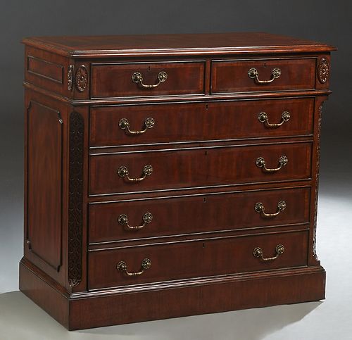 Georgian Style Mahogany Lloyd Buxton Filing Cabinet, late 20th c., the stepped banded ogee edge top, over two banded frieze drawers, above two like la