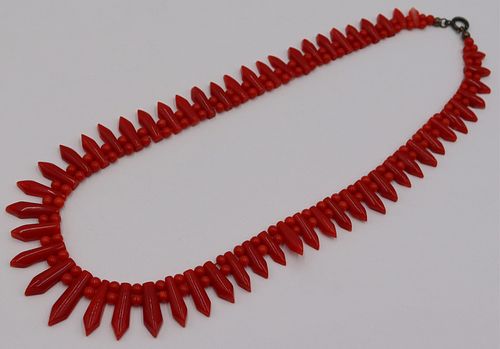 JEWELRY. Graduated Carved Coral Necklace.