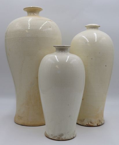 (3) Cizhou Monochrome Meiping Vases