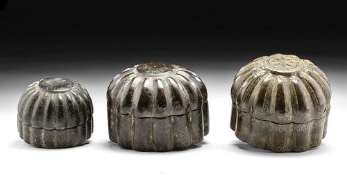 Three 18th C. Indian Mughal Brass Betel Boxes