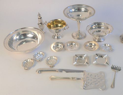 Sterling Silver Group, to include weighted compote; bowl; small salts; ashtrays; Reed & Barton sugar, 19.9 t.oz weighable.