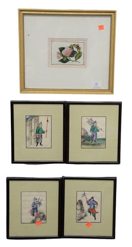 Group of Nine Asian Rice Paper Paintings, to include four figural works, four works of ships, along with one botanical scene, 5" x 3 3/4", 4" x 6", an