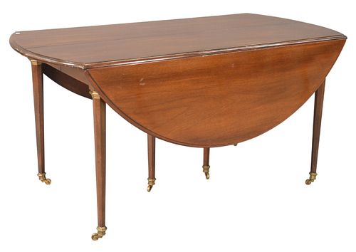 Continental Style Mahogany Extending Drop Leaf Table, in manner of Jansen, with two extra leaves, 24 inches each, height 29 inches, diameter 60 inches