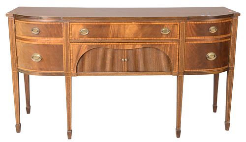 Mahogany Federal Style Sideboard, with banded inlaid front drawers and doors, (one small chip of veneer on top left), height 37 1/2 inches, width 68 i