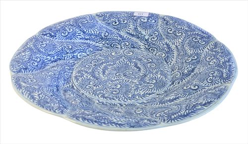 Chinese Blue and White Charger, with scroll and peony design, diameter 19 1/4 inches.