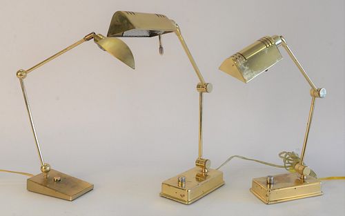 Five Brass Lamps, to include pair of brass adjustable Holtkotter Leuchten floor lamps; along with a pair of Holtkotter Leuchten and a single adjustabl