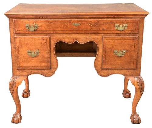 Burlwood Chippendale Style Server, on ball and claw feet, height 33 1/2 inches, top 20 1/2" x 39".