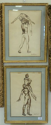 Two Robert Winthrop White (1921 - 2002), brown ink sketches of dancers, each signed lower right Robert White, and matted in gilt frames, each 14 1/2" 