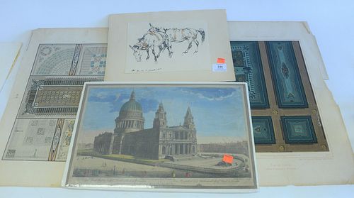 One Large Group of Unframed Prints, to include a few botanical engravings, several German interior scene engravings, two religious hand-colored engrav