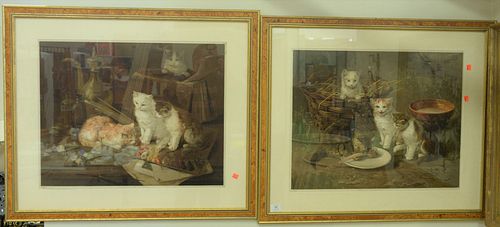 Two Framed Chromolithographs of Kittens, "Mixing the Colors" and "Anxious Moments", both after "Brunelli", each image 20" x 24 1/2".