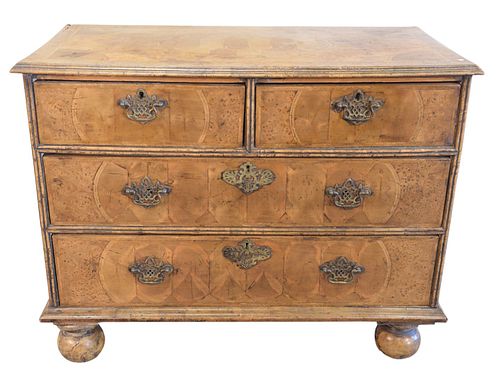 Burlwood Queen Anne Style Chest, two over two drawers on ball feet, height 31 inches, top 20" x 39 1/2".