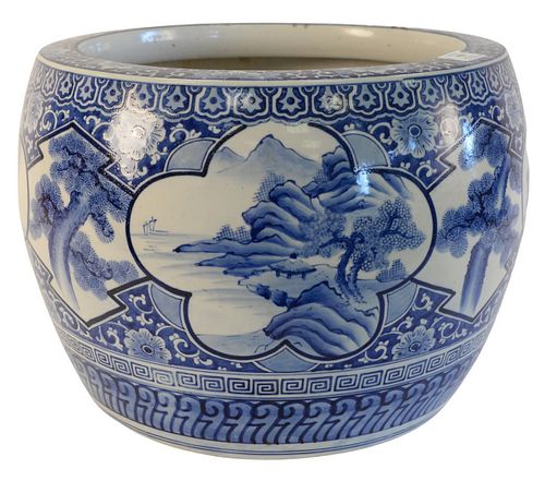 Large Chinese blue and white porcelain planter, height 12-1/2 inches, diameter 16 inches.