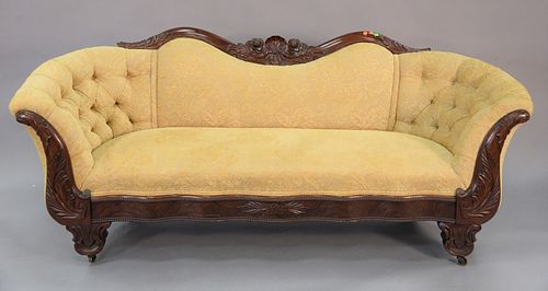 Empire Mahogany Carved Sofa, with custom upholstery, circa 1840, height 34 1/2 inches, length 83 inches. Provenance: Matthes-Theriault Collection, Woo