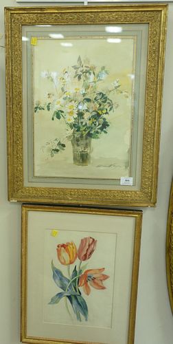 Two Piece Group, to include Erika Von Kager (1890 - 1975), watercolor, still life daisies, signed lower left 'E Kager' matted in gilt frame, 16 1/4" x