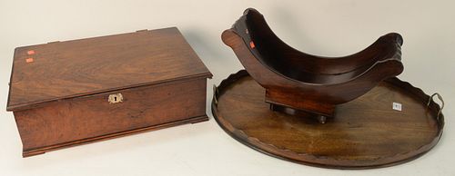 Three Piece Group, to include 1 George III oval tray, length 27 inches; a mahogany travel case with handles and insert shelf, (hinges broken on lid); 