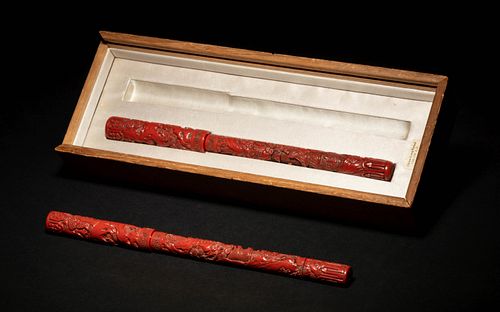 A Pair of Cinnabar Lacquer Brushes and Covers