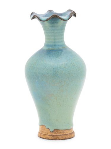 A Junyao Style Stoneware Foliate Vase