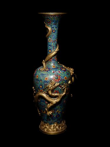 A Gilt Bronze and Cloisonné Enamel 'Dragon' Vase