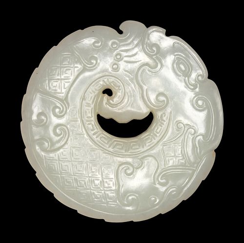 A Carved White Jade 'Dragon' Pendant