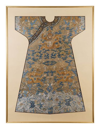 A Pale Brown Ground Embroidered Silk Dragon Robe, Jifu
