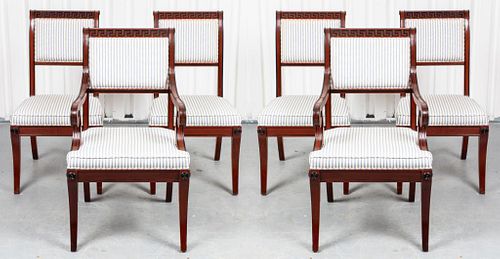 Regency Style Parcel Ebonized Dining Chairs, 6