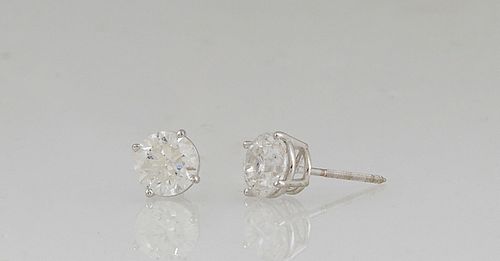 Pair of 18K White Gold Diamond Stud Earrings, on screw posts, total diamond wt.- 1.92 cts., with appraisal.