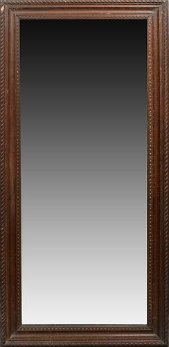 French Louis XVI Style Carved Beech Overmantel Mirror, 19th c., the twist carved frame around a rectangular plate, with a carved liner, H.- 61 in., W.